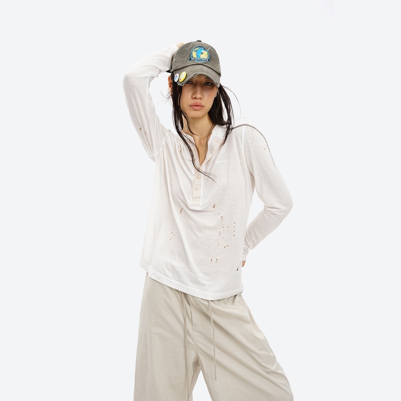 Sheer Hooded Henley Top